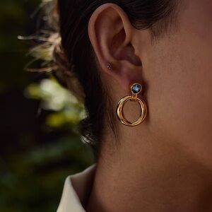 18K Gold Plated Blue CZ Earrings
